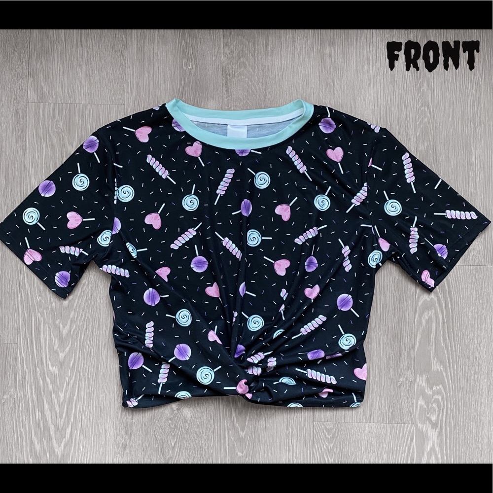 Pastel Goth Lollipop Twist Front Crop Top